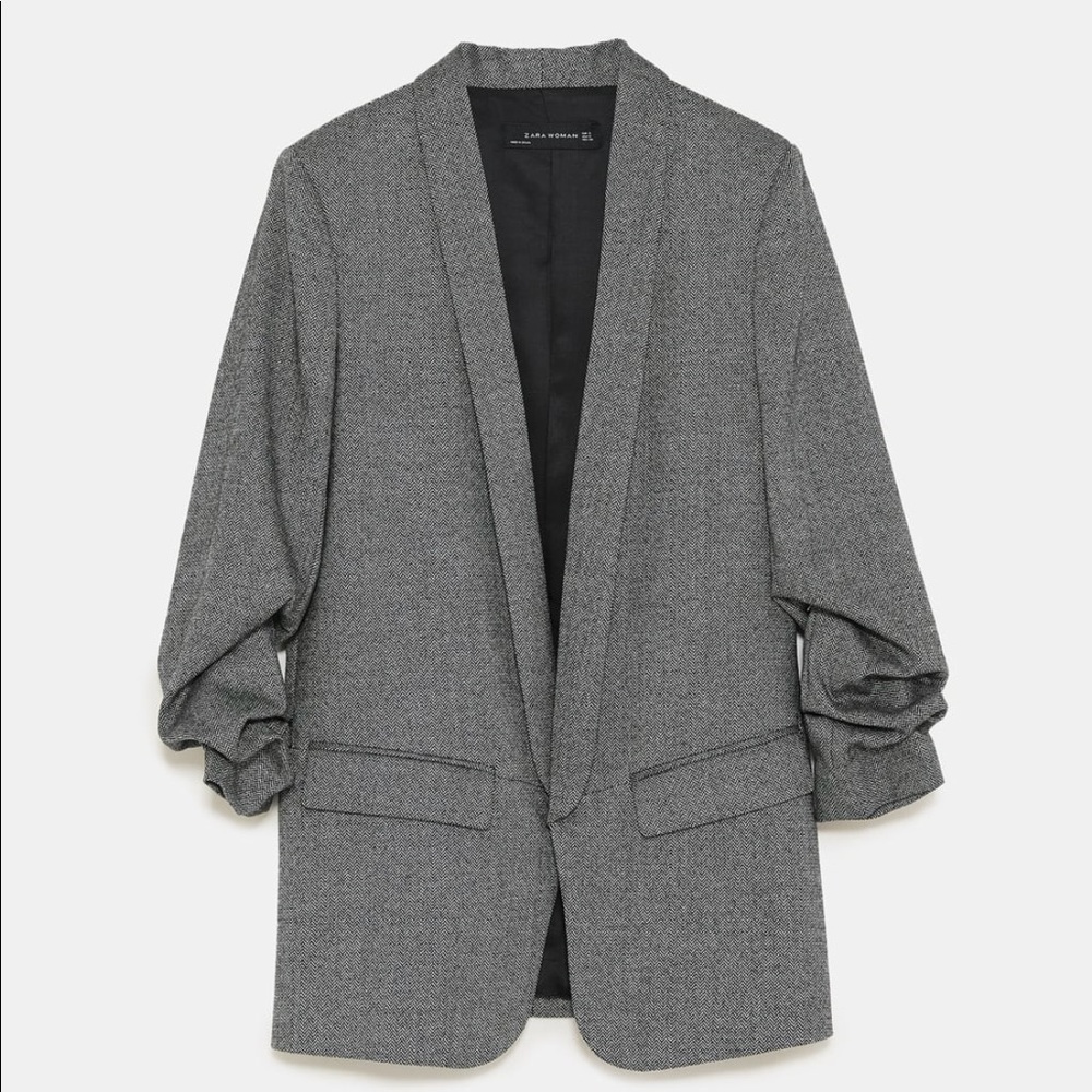 Zara gray blazer with pleated sleeves